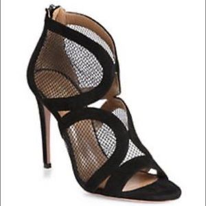 Designer Aquazzura black suede and mesh sandal